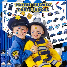 96 PCS Police Car Police Officer Policeman Pre-Cut Temporary Tattoos for Kids | Super Cute Theme Birthday Party Favors, Supplies, Decorations, Fake Tattoo Stickers, School Rewards & Gifts Boys & Girls