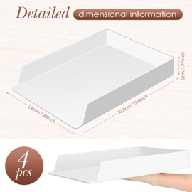 Leelosp 4 Pcs File Organizer for Desk White Letter Tray Desk Organizer Stackable Plastic Paper Organizer 12.8 x 9.45 x 1.97 inches Paper Tray Paper Holder for Office Desktop Paper File Magazine Mail