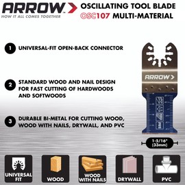 Arrow OSC107-3 Standard Wood and Nail Oscillating Tool Blade for Wood, PVC, Copper Pipe, Drywall, Universal, Fits Most Multitools, 1-5/16 inch, 3-Pack