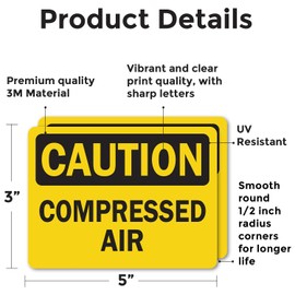 (2 Pack) Compressed Air OSHA Caution Sign 5 Inch X 3.5 Inch Vinyl Label Decal Sticker Weather Resistant, UV Protected for Workplace, Business, and Construction Site, Made in the USA