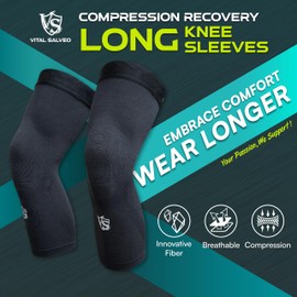 Vital Salveo-Sports Outdoor Compression Long Knee Sleeve Leg Support knee brace Thin Light undersleeve Germanium Recovery Running Basketball (1 Pair) Small