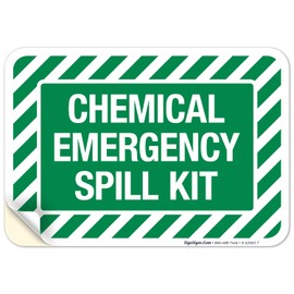 Sigo Signs, Chemical Emergency Spill Kit Sign, 10x7 Inches, 4 Mil Vinyl Decal Stickers Weather Resistant, Made in USA