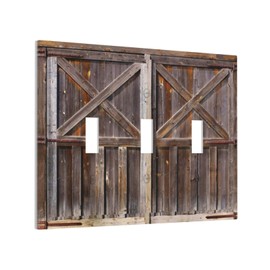 Rustic Barn Door 3 Gang Triple Toggle Light Switch Wall Plate Cover Electrical Faceplate Vintage Wood Rural Garage Cabin Door Western Wooden Board Primitive Country Farm American Retro Room Decor