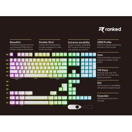 Ranked Pudding v2 PBT Teclas | 145 Double Shot Diseño Translúcido ANSI EE. UU. e ISO | Perfil OEM para Teclado Mecánico para Juegos RGB (Blanco)