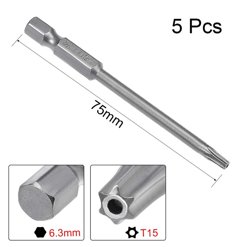 sourcing map 5 Pcs T15 Magnetic Torx Screwdriver Bits, 1/4