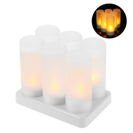 6 PCS Rechargeable Flameless Candles Realistic Flickering Yellow LED Cordless Tealight Candles with Frosted Cups Charging Base Electric Candle Lights for Christmas Festivals Wedding Party Decoration