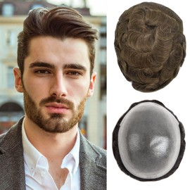 Ehairc Toupee Hair for Men 0.1mm Poly Skin Human Hair Men's Toupee Durable PU Toupee Hair System for Men Base Size 8x10 Inch 130% Density mens wig Hairpieces（5）