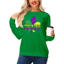 AOBUTE Mardi Gras Sparkle Sweatshirt Women Fleur De Lis Shirt Yellow Fat Tuesday Purple Green Pullover Shirts 2XL