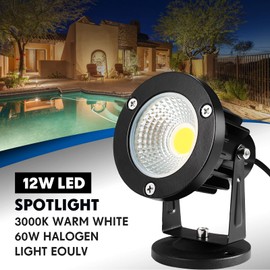 LCARED Led Spotlights Outdoor, Warm White 12W Spot Lights Indoor,120V Ceiling Light,Landscape Lighting for Wall,Pond,Picture,Garden,Yard with US 2-Plug(4 Pack)