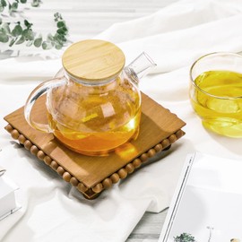 Kathfly Wood Riser and Wood Bead Garland Set Wooden Trivets Farmhouse Beaded Riser for Display Square Brown Wooden Trivets Decorative for Coffee Bar, Bathroom, Kitchen Island