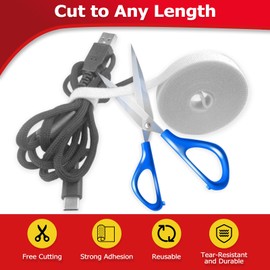 Hook and Loop Tape Roll, 1/2 in 50 FT Reusable Cable Ties, Cut to Length, Double Sided, Self-Gripping Straps, Cord Ties for Office, Home Cable Management (White)