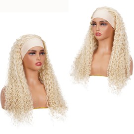 613 Blonde Headband Wig Human Hair Deep Wave 24 Inches Human Hair Headband wig None Lace Front Wigs Human Hair Wig for Black Women Wear and Go Wig 150% Density wig?#613,DP,24Inch)