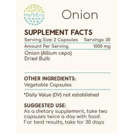 HerbEra Onion 60 Capsules, 500 mg, Onion (Allium Cepa) Dried Bulb (60 Capsules)