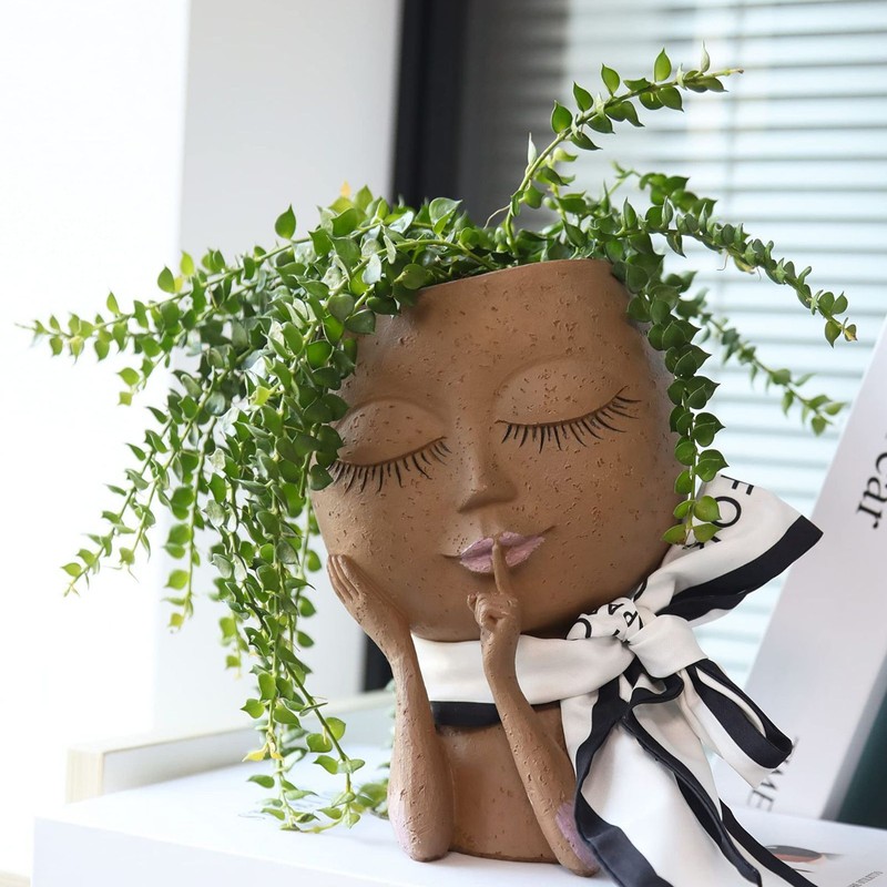 Girl Head Flowerpot Fadeless Durable Resin Face Planter Decorative Succulent