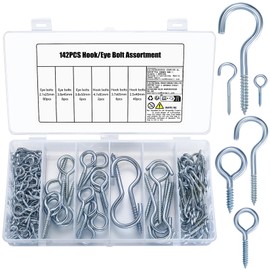 Jttxiu 142 Piece Screw Hook Set: 94 Eye Screws, 48 Hook Screws with Thread, Ceiling Hooks, Screw Eyes, Eye Hooks, Screw Hooks for Screw Hooks, for Garden, Wood, Hanging Basket