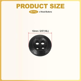 PATIKIL Wooden Buttons 2/5 Inch (10mm), 80 Pcs Wood Sewing Button 4 Holes Round Handmade Ornament Buttons for DIY Crafts Sewing Clothing Decoration Bag, Black