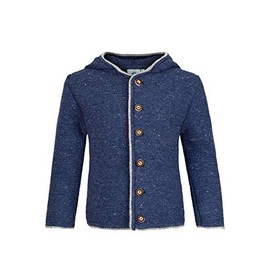 Isar-Trachten Boys Children's Traditional Knitted Jacket with Hood Denim Blue, Jeans (Blue), 98, blue