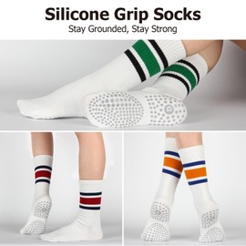 Pilates Socks with Grips for Women - Non Slip Yoga Socks with Grippy on Bottoms, Non Skid & Sticky for Barre, Hospital, Breathable Grippy Socks for Workouts (4-Pack)