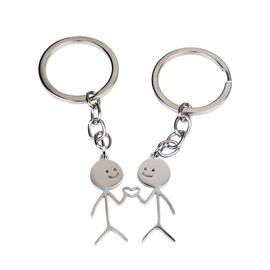 JTKREW 2 x Funny Doodle Graffiti Keyring Pendant Silver Smiley Silver Match Finger Gestures Keyring Pendant Gift, silver