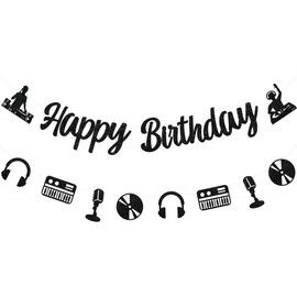 Fangleland DJ Theme Party Banner Garland Decor, Happy Birthday Banner, Music Theme Birthday Party Sign Garland, Music Disco HipHopMusical InstrumentParty DecorationSupplies