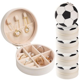 6 Pack Soccer Mini Travel Jewelry Case Round Black and White Soccer Stuff Portable Jewelry Organizer Storage Case for Christmas Graduation Sports Team Club Birthday Goodie Favors Gifts (Soccer)
