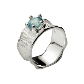 SILBERMOOS Women's Band Ring Blue Topaz Ring with Blue Topaz Lotus Leaf Structure 925 Sterling Silver, Sterling Silver, Topaz