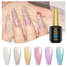 Biutee Color Gel Nails, 6 Colors, Flash Nail Gel Set, UV/LED Compatible, Glitter Gel, Diamond Gel, Glitter, Brilliant Sparkle
