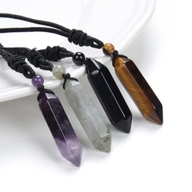 Tegembur Crystal Necklace for Men Women Healing Natural Stone Pendant Necklace Adjustable Rope Reiki Quartz Spiritual Jewelry Necklaces