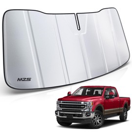 MZS Windshield Sun Shade Compatible with F250 F350 F550 2017-2022 / F450 2017-2020, Foldable Truck Sun Shade Shield with Storage Pouch, Front Window Visor Sunshade Accessories for Interior Protector