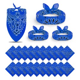 PJPSAA 24 Pack Bandanas Bulk 22x20 Inch Cotton Paisley Bandanas Headband Scarf for Men Women (Royal Blue)
