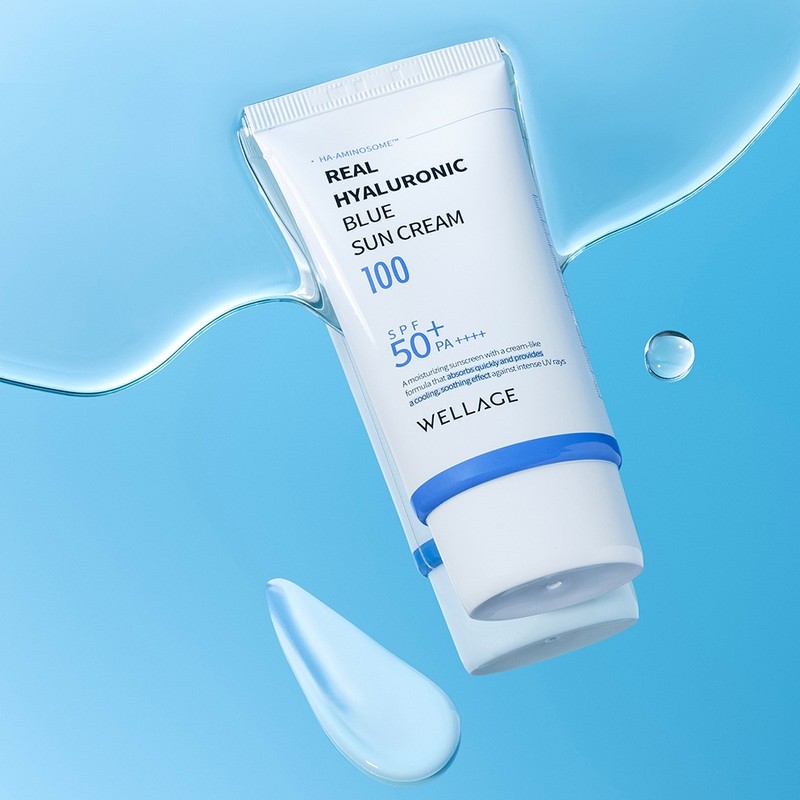 Wellage Real Hyaluronic Blue Sunscreen SPF50+ PA++++, 50ml, 1 piece