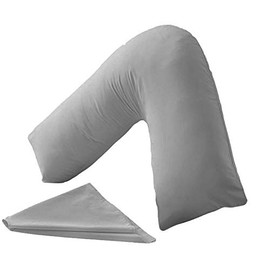 HOMES-LINEN Orthopaedic V-Shaped Pillow Extra Cushioning Support For Head, Neck & Back (Grey, V-Pillow With Cover)