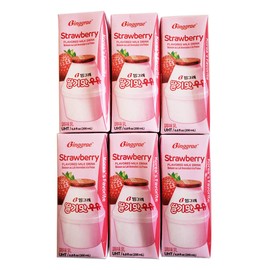 Binggrae Fresh Strawberry UHT Milk Dairy Products, South Korea (Packs of 6)