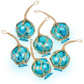 SAILINGSTORY Glass Fishing Float Buoy Ball Nautical Coastal Beach Ornaments for Christmas Tree 2" Sky Blue Set of 6 Pack