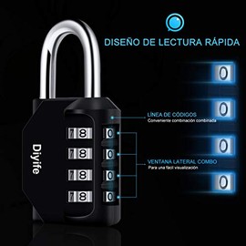 Diyife 2PCS Candado de Combinación de 4 Dígitos, Candado por Contraseña Resistentes la Intemperie al Aire Libre, Cerraduras Reajustables, para Casillero de Gimnasio, Valla, Caja de Herramientas,Puerta
