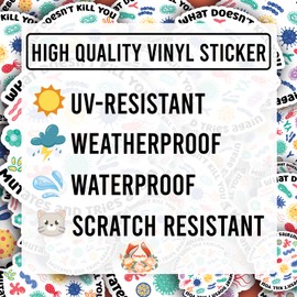 (5Pcs) What Doesn't Kill You Mutates and Tries Again Sticker Bacteria Decal Waterproof Vinyl Stickers Adult for Laptop Kindle Car Tumbler Water Bottle Mug Phone Notebook - Size 3”x3”