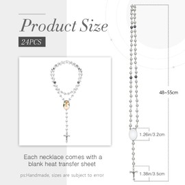 Kigeli 24 Pcs 24 Pcs Sublimation Blanks Necklace Sublimation Rosary Blanks Prayer Beads Necklace Heat Transfer Rosaries Photo Necklaces for Baptism Women Catholic Gifts DIY Jewelry Making