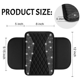 NBTEPEM Bling Car Center Console Cover, Leather Middle Console Cover with 2 Storage Bags, Universal Arm Rest Cover Protector, Bling Car Accessories Interior Fit for Most Vehicles, Black Diamond