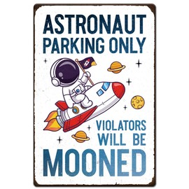 Hobbspring 1pc Outer Space Astronaut Wall Decor 20x30cm Vintage Metal Tin Sign Astronaut Parking Only Sign with 4 Pre-Drilled Holes for Bedroom Nursery Home Wall Decor