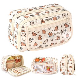 Nasjac Estuche para Lápices de Grande Capacidad con 9 Compartimentos, Estuche Papelería con Kawaii Patrón Animado, Bolsa de Lapicera Bolígrafos Cremallera de Gran Apertura para la Escuela,Oficina