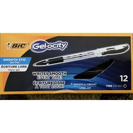 Bic Gelocity Smooth Stic Gel Pen Fine 0.5mm,Black,  12 Pack