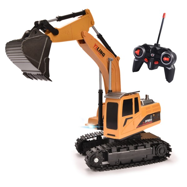 Hodlvant Remote Control Excavator Toys Car, RC Excavators for Kids, RC Construction Vehicles, Construction Engineering Toys with Metal Bucket, Digger for Boys Girls Ages 6 and up