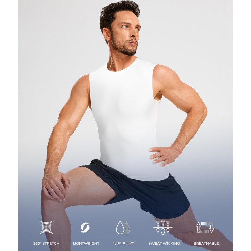 TAILONG White Compression Shirt Men - Athletic Base Layer Sleeveless