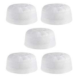 JNGUOSICN 5Pcs Muslim Prayer Hat for Men Islamic Kufi Headwear Prayer Cap Embroidered Skull Caps Round Top Beanie Cap Arabia Turkish Ramadan Prayer Headwear Hats Turkish India Hat