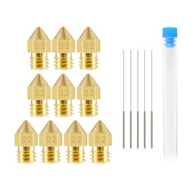 Aokin 10 Pcs 0.2mm 3D Printer Nozzles MK8 Extruder Nozzles and 5 Pcs 0.15mm Stainless Steel Nozzle Cleaning Needles for Creality Ender 3/3 Pro/3 V2, Ender 5/5 Pro, CR-10/10S, Makerbot, Anet A8