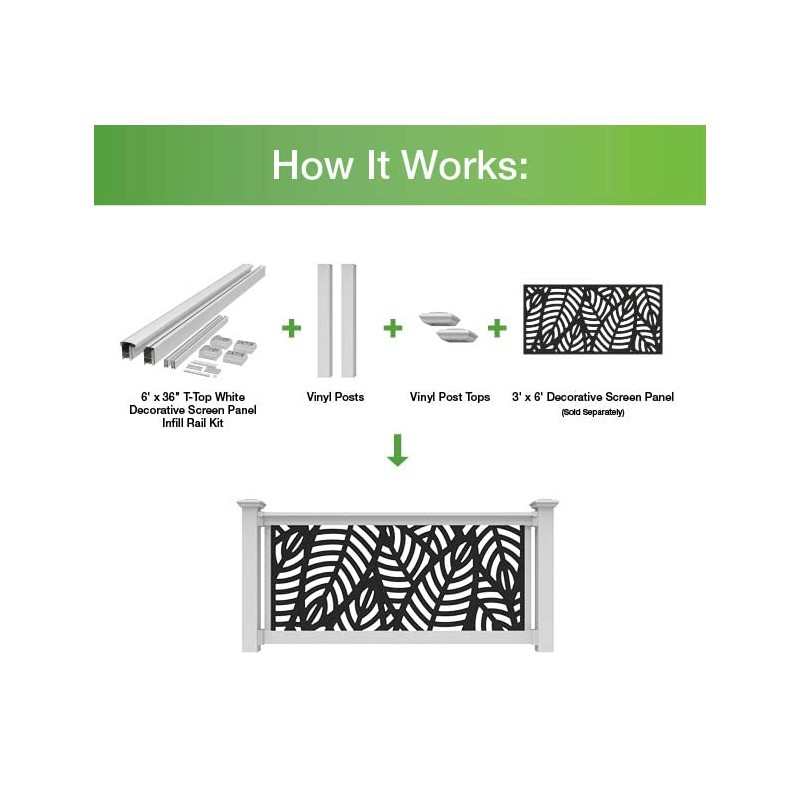 6'x36 T-Top Vinyl Rail for Decorative Screen Panel Infill, White