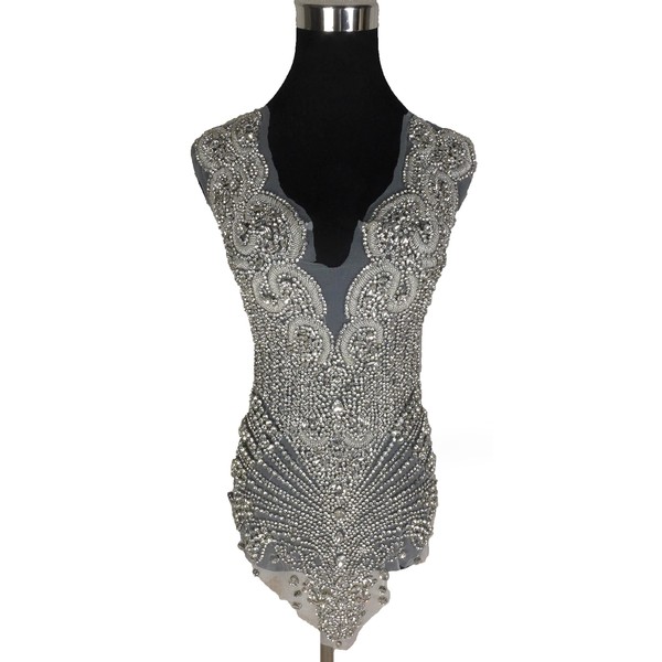  La Belleza Luxury Rectangular Rhinestones Handmade Beautiful Large Bodice