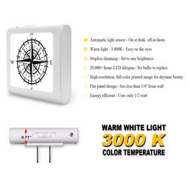 Plug in Dimmable LED Night Light with Dusk to Dawn Auto Sensor, Adjustable Brightness, Warm Light, Auto On-Off Nightlight for Bathroom, Hallway, Nursery, Bedrooms - Compass