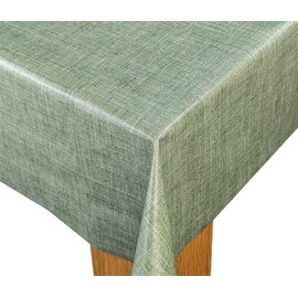 Karina Home Moss Green Linen Look Wipe Clean Tablecloth Vinyl PVC Table Cover Wipeable Table Cloth (Green, 200cm x 140cm)