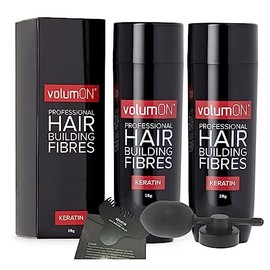 Hair Fibres x2 VOLUMON Keratin Hair Building Fibres for Thinning Hair - Instantly Conceals Thinning Areas for Fuller Thicker Hair - For Men & Women 28g x2 + Optimiser & Applicator (Black)